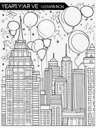 New Year's Eve Coloring Pages - Countdown Celebration for the New Year  minimal black outline printable sheet, coloring page