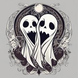 Couple Ghost Tattoo-Shared connection, mutual love for the supernatural and unity.  simple vector color tattoo