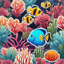 Coral Reef and Tropical Fish Emoji Sticker - Underwater wonders in a vibrant reef, , sticker vector art, minimalist design