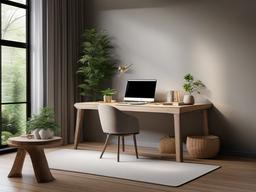 Zen home office promotes tranquility with natural materials, minimal decor, and soothing colors, providing a peaceful environment for focused work.  