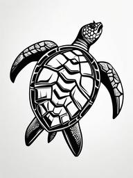 Loggerhead Sea Turtle Tattoo - Showcase the loggerhead sea turtle in your tattoo, symbolizing resilience, protection, and the wonders of marine life.  simple color tattoo,minimal vector art,white background