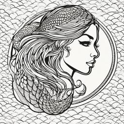 Mermaid Tattoo Scales - Focus on the intricate scales of a mermaid with a tattoo that emphasizes their beauty.  simple vector color tattoo,minimal,white background