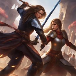 thalia brightblade, a human fighter, is dueling a master swordsman in a grand tournament arena. 