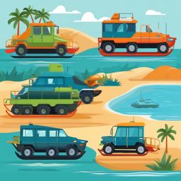 Amphibious Vehicle Clipart - An amphibious vehicle on land and water.  transport, color vector clipart, minimal style