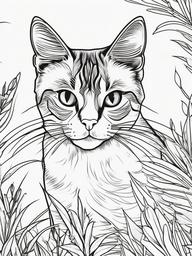 Cat and Bird Coloring Pages - Curious Cat Watching a Bird  minimal black outline printable sheet, coloring page