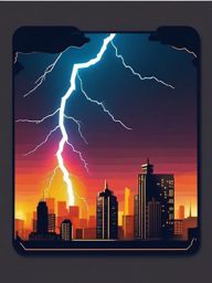 Lightning over cityscape sticker- Urban storm, , sticker vector art, minimalist design