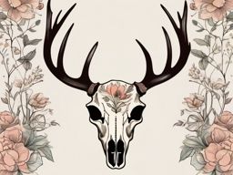 Simple deer skull with subtle floral touches, a natural tribute.  simple color tattoo style