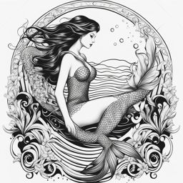 mermaid tattoo black and white design 
