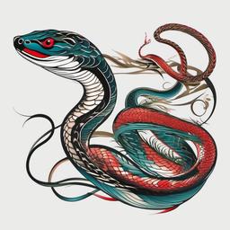 oriental snake tattoo designs  simple color tattoo,white background,minimal