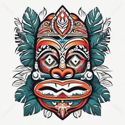 Hawaiian Tiki Tattoo - Embrace traditional and mystical vibes with a tattoo featuring the iconic Hawaiian Tiki.  simple vector color tattoo,minmal,white background