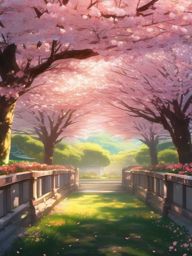 Scenic anime cherry blossom garden. anime, wallpaper, background, anime key visual, japanese manga