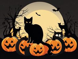 Black Cat Clipart,Illustrating a mysterious Halloween party with black cat clipart  simple, 2d flat