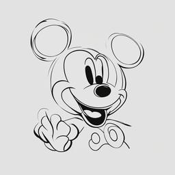 drawing of Mickey Mouse smiling and waving  minimal rough sketch scribbles,doodles,black and white