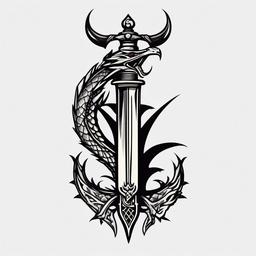 Dagger with Dragon Tattoo - Unique tattoo design combining a dagger and dragon.  simple color tattoo,minimalist,white background