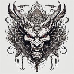 Demon Design Tattoo-Intricate and artistic tattoo design featuring a demonic motif, showcasing creativity and symbolism.  simple color tattoo,white background