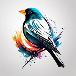 Abstract finch tattoo breaking free in artistic expression.  color tattoo style, minimalist design, white background