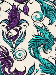 pisces and scorpio combined tattoo  simple vector color tattoo