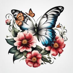 Tattoo flower butterfly,Combining the grace of flowers and butterflies. tattoo design, white background