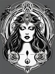 Hecate Goddess Tattoos - Explore various tattoo designs featuring Hecate, the goddess associated with magic, witchcraft, and the night.  simple color tattoo, white background