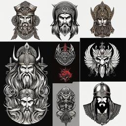 War God Tattoos - Tattoos featuring various representations of gods associated with war.  simple color tattoo design,white background