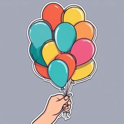 Balloon Bouquet in Hand Sticker - Hand holding a bouquet of festive balloons, ,vector color sticker art,minimal