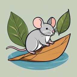 Mouse clipart - mouse riding on a leaf down a stream  color,minimalist,vector clipart