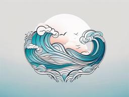 Cloud Wave Tattoo - Embrace a dreamy and ethereal aesthetic with a tattoo featuring clouds and waves.  simple vector color tattoo,minimal,white background