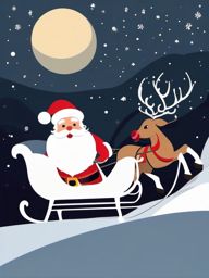 Clip art Santa and sleigh, Santa Claus on his magical sleigh.  simple, 2d flat