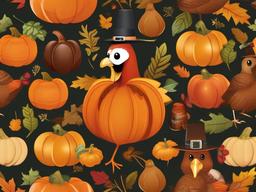 Thanksgiving Wallpaper-A playful illustration of Thanksgiving characters, such as a mischievous turkey and a friendly pumpkin.  aesthetic background wallpaper