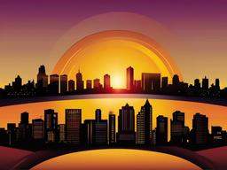 Sun clipart - sun setting behind a city skyline  