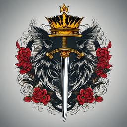 sword with crown tattoo  simple vector color tattoo