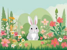 Bunny clipart - bunny in a garden with flowers  