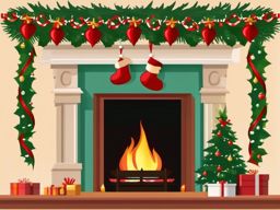 Xmas garland hanging on the fireplace clipart  simple, 2d flat