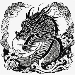 Black Dragon Japanese Tattoo - Dragon tattoos featuring black coloration with Japanese design elements.  simple color tattoo,minimalist,white background
