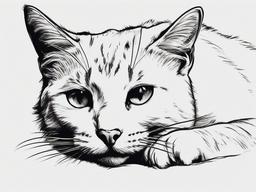 drawing of a cat licking its paw  minimal rough sketch scribbles,doodles,black and white