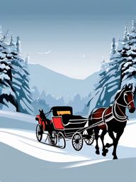 Winter Sleigh Ride clipart - Horse-drawn sleigh ride in the snow, ,vector color clipart,minimal