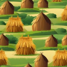 Haystacks clipart - Stacks of haystacks on a farm, ,vector color clipart,minimal