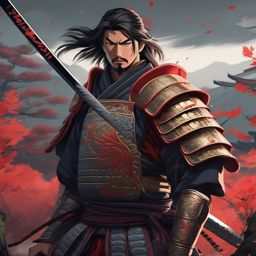 Brave samurai warrior, in feudal Japan, defending the honor of his clan in an intense battle.  front facing ,centered portrait shot, cute anime color style, pfp, full face visible