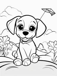 Puppy with a Kite Coloring Pages - Playful Puppy Enjoying a Breezy Day  minimal black outline printable sheet, coloring page