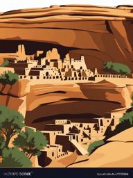 Mesa Verde clipart - Ancestral Puebloan cliff dwellings in Colorado, USA, ,color clipart vector style