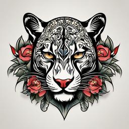 Traditional Panther Tattoo Design-Classic panther tattoo design in the traditional style, emphasizing classic and timeless elements.  simple color tattoo,white background