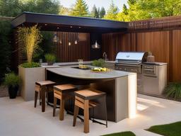 Organic Modern outdoor kitchen highlights natural materials, soothing colors, and simple designs for a calming environment that encourages relaxation outdoors.  