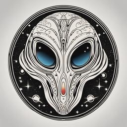 Traditional Alien Tattoo - Classic elegance meets cosmic charm in a traditional-style alien tattoo.  simple color tattoo,vector style,white background