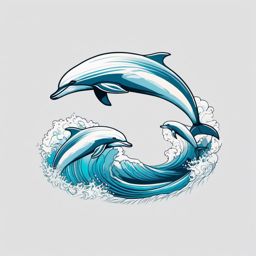 Wave-Jumping Dolphins - Two dolphins leaping through ocean waves in a joyful tattoo.  outline color tattoo,minimal,white background