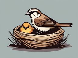 Sparrow Clipart - Sparrow feeding its chicks in a cozy nest , minimal, 2d