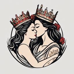 Couple Tattoo Queen and King - Celebrate your love with matching queen and king tattoos.  minimalist color tattoo, vector