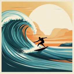 Surfer Catching a Wave Clipart - A surfer catching a wave in the ocean.  color vector clipart, minimal style