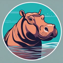 Hippopotamus Clip Art - Massive hippopotamus in the water,  color vector clipart, minimal style