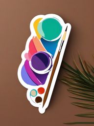 Palette and Brush Sticker - Artist's palette with a paintbrush, ,vector color sticker art,minimal