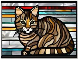 Stained Glass Tabby Cat - Striped tabby cat with soft fur  